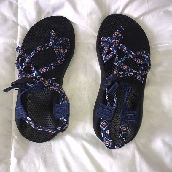 orange and blue chacos